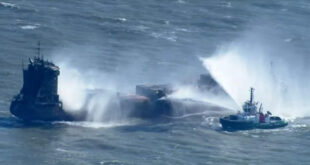 firefighting containership after collision