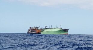 wreck of Russia-flagged gas carrier