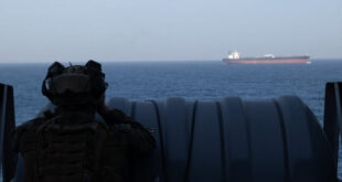 An Iranian-owned tanker in ballast, headed north through the Gulf of Oman to load oil in Iran (USN / TankerTrackers.com)