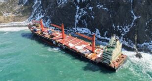 Containership wreck on shore in Canada