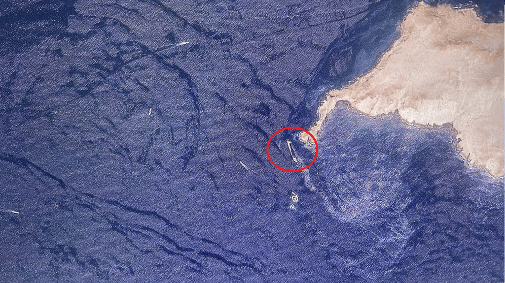The wreck of the Caroline Bezengi, October 8 (Sentinel-2 / CJRC)